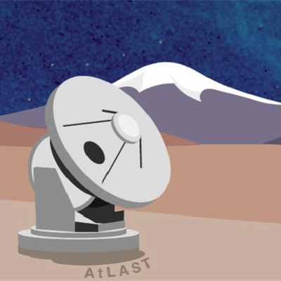 A cartoon drawing of what the AtLAST observatory might look like.